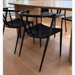 Bella spisebordsstol - Sort/sort med fletsæde