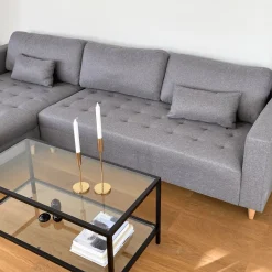 Brandy - Højrevendt og venstrevendt vendbar chaiselong sofa grå - L: 290 x D: 96 x H: 80 cm