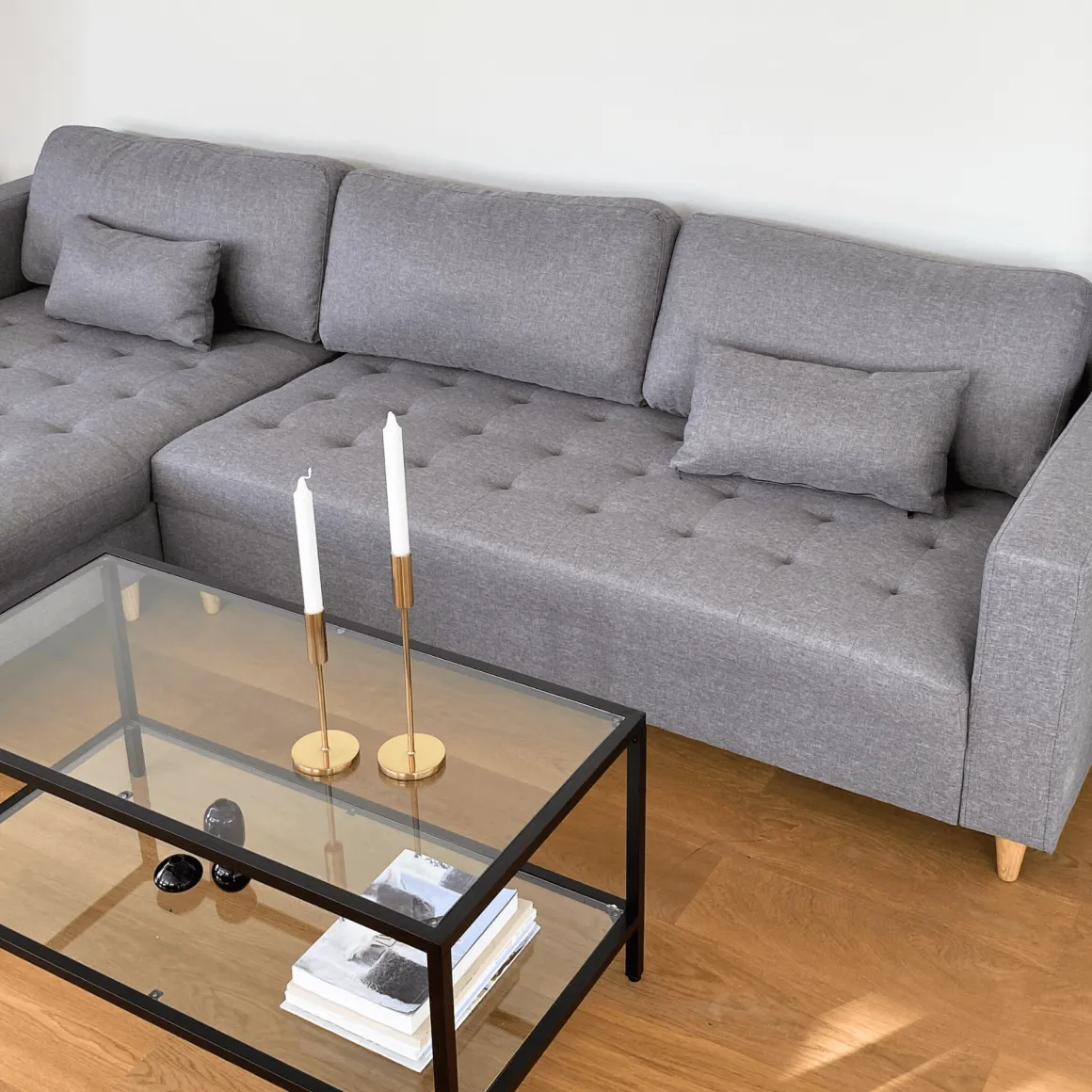 Brandy - Højrevendt og venstrevendt vendbar chaiselong sofa grå - L: 290 x D: 96 x H: 80 cm