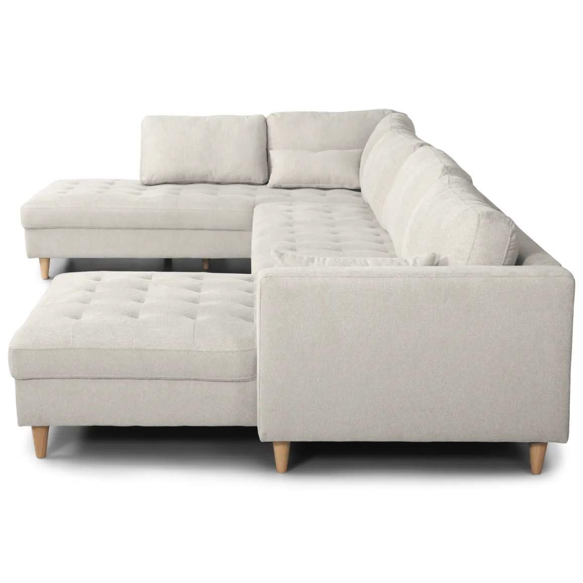 Brandy - højrevendt u-sofa i beige med chaiselong - L: 366 x D: 211 x H: 80 cm