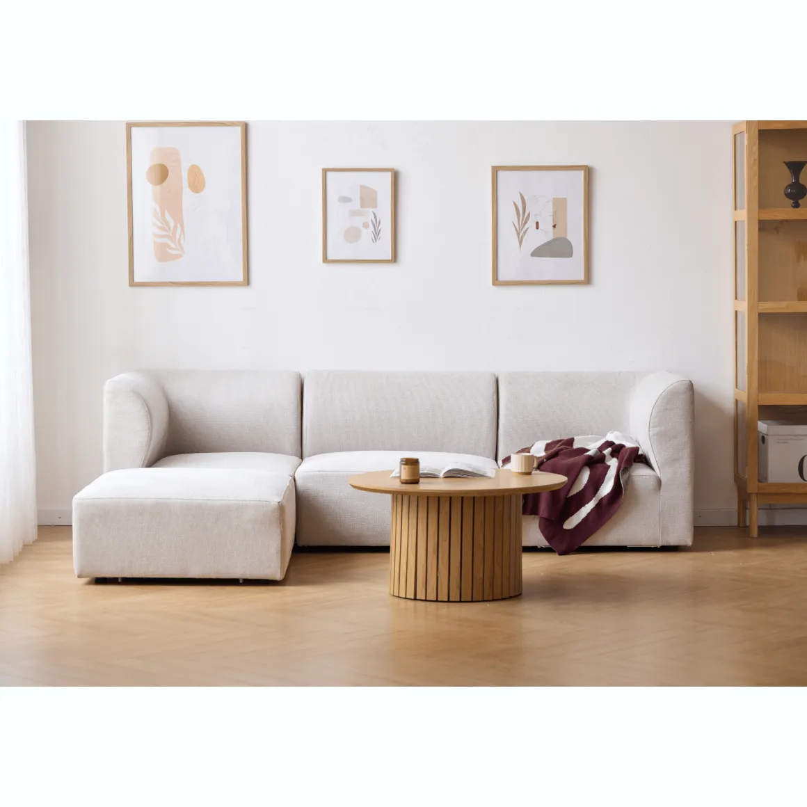 Emilia modulsofa i beige 3 moduler højre- og venstrevendt chaiselong L: 243 X D: 158 X H: 72 cm