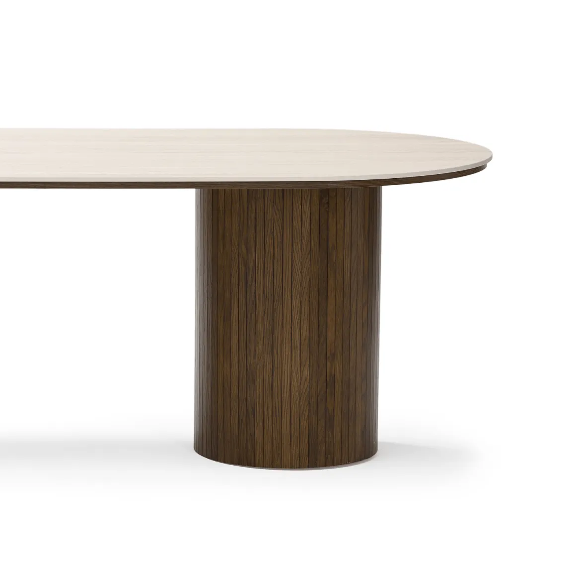 Enzo ovalt spisebord med stenbordplade i beige og lamelfod i røget eg 220x100x76 cm