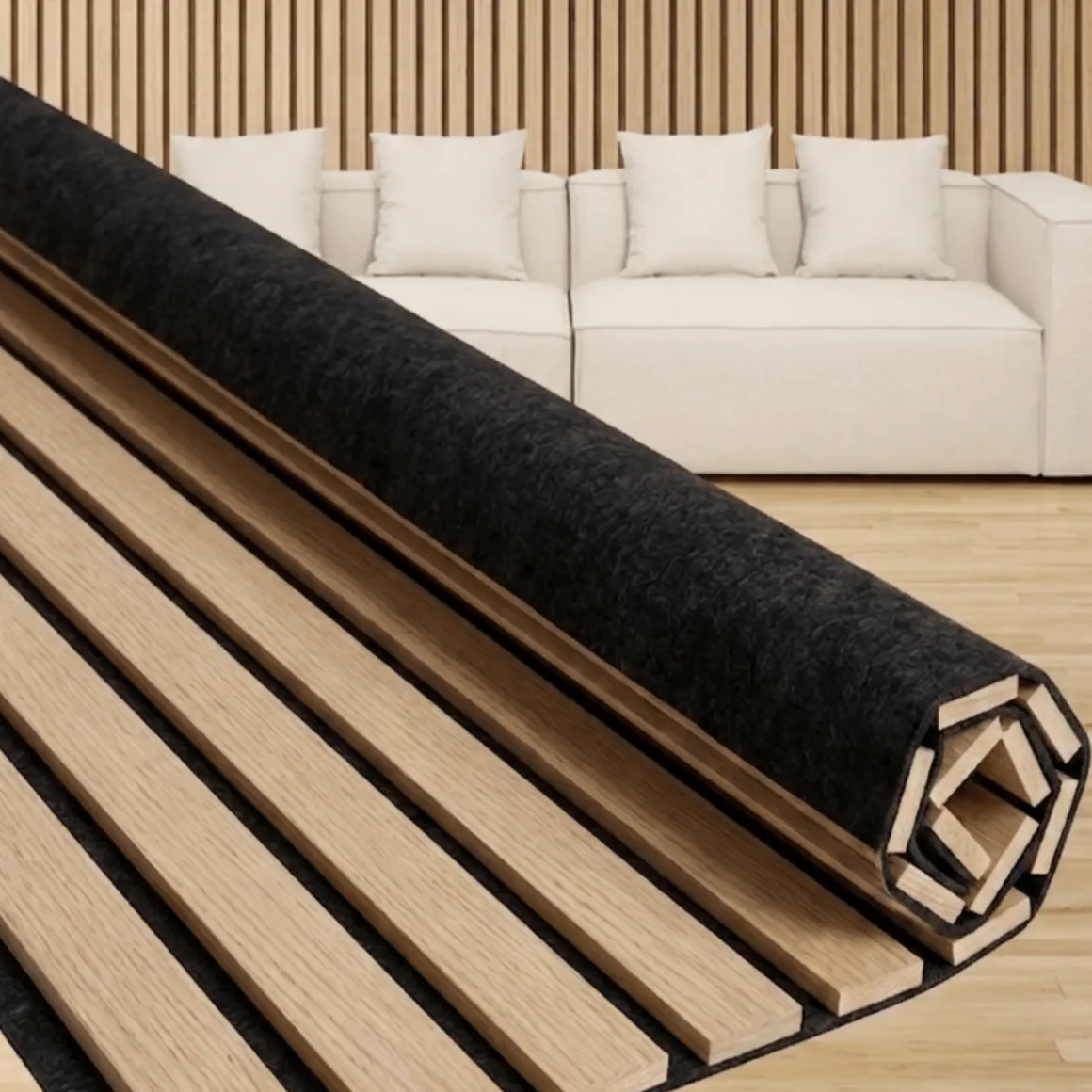 Fleksibel akustikpanel i egetræsfiner 2600x520x18 mm
