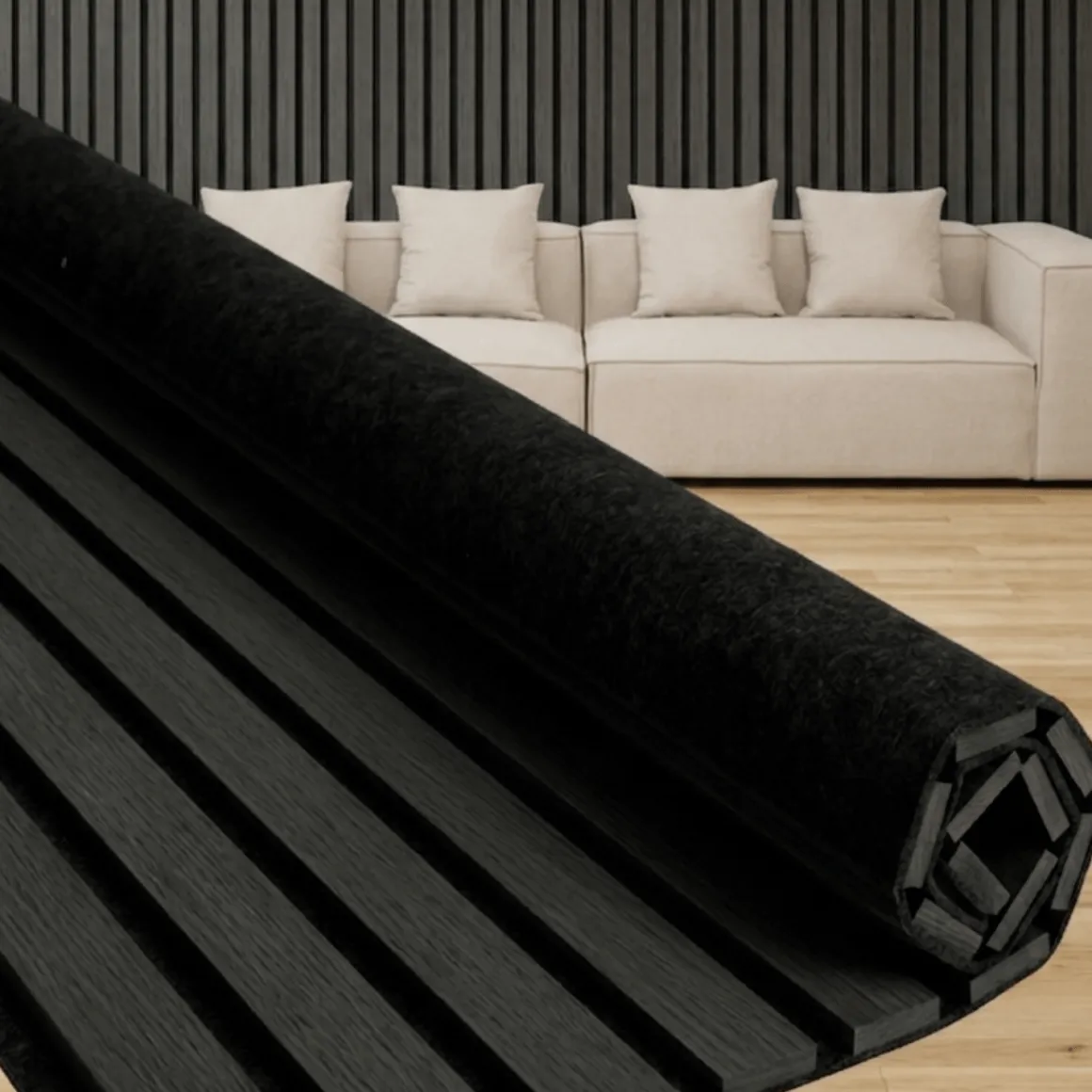 Fleksibel akustikpanel i sort egetræsfiner 1200x520x18 mm