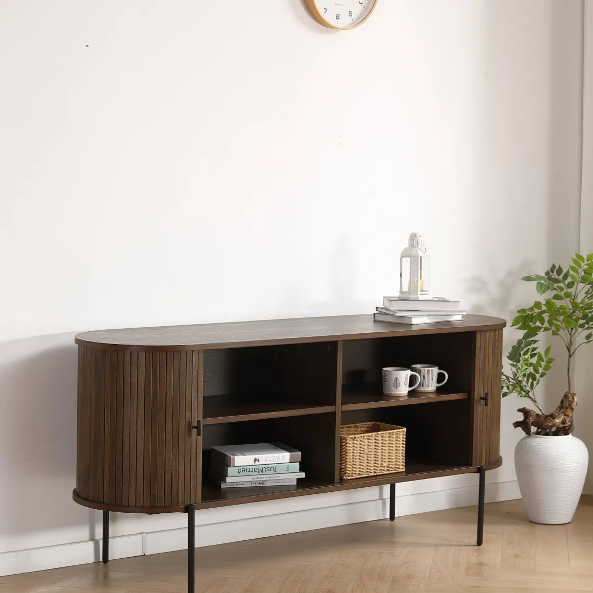 Florence jalousi skab med lameller i røget eg 160x45x75 cm
