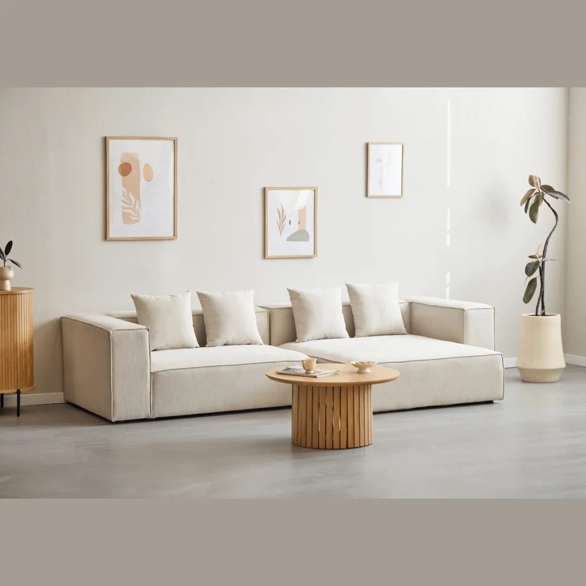 Hailey - Højrevendt chaiselong modulsofa i beige med 2 moduler L: 294 X D: 148 X H: 65 cm