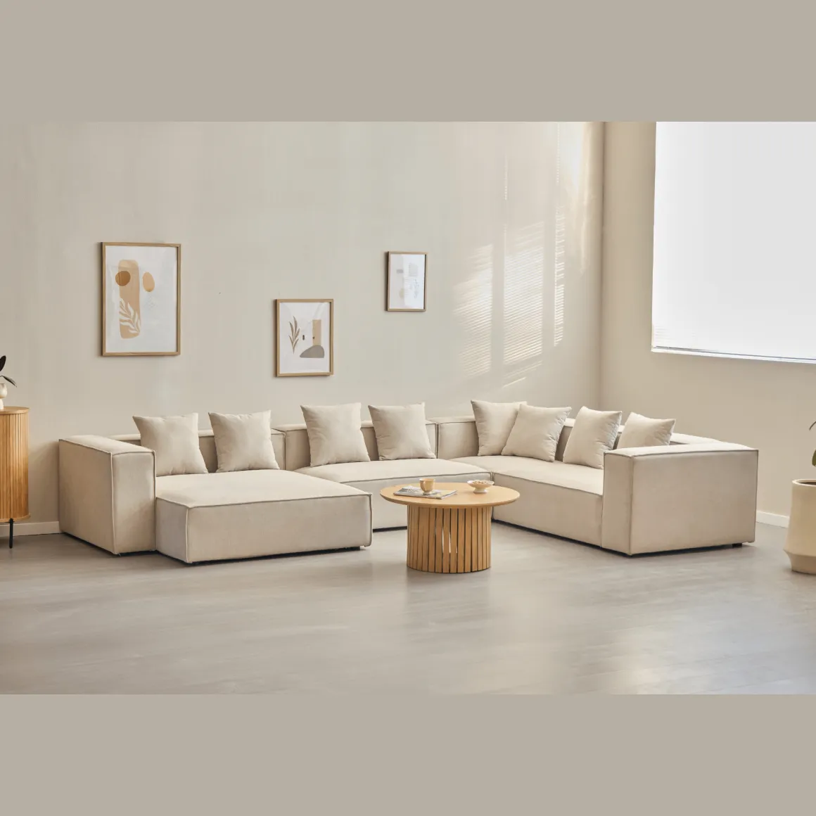 Hailey - U-sofa modulsofa i beige med 4 moduler - Højrevendt chaiselong L: 368 X D: 247 X H: 65 cm
