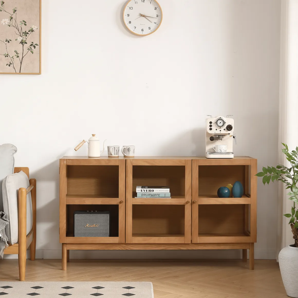Havana egetræ glas skænk/vitrineskab med 3 låger - 80x40x140 cm