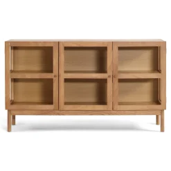 Havana egetræ glas skænk/vitrineskab med 3 låger - 80x40x140 cm