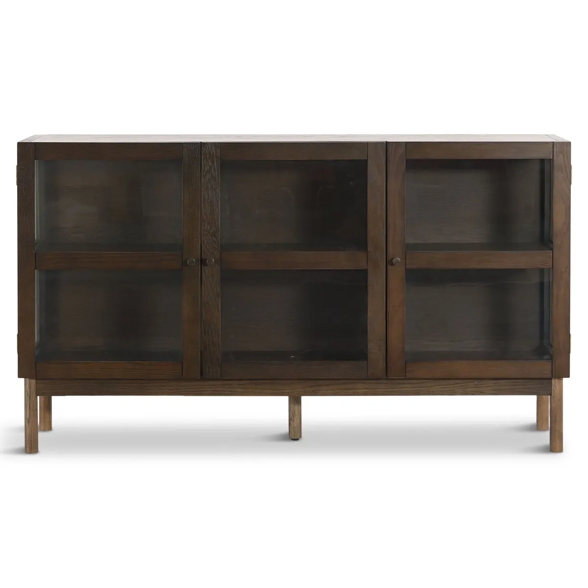 Havana egetræ glas skænk/vitrineskab i røget eg med 3 låger - 80x40x140 cm