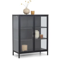 Herman glas skænk/vitrineskab - Sort metal 80x40x105 cm