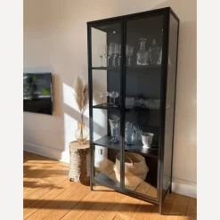 Herman Vitrineskab - Sort metal/glas - 80x40x180 cm