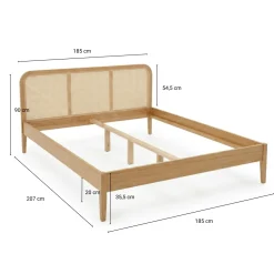 Jamie sengeramme i eg med sengegavl i rattan flet 180x200 cm