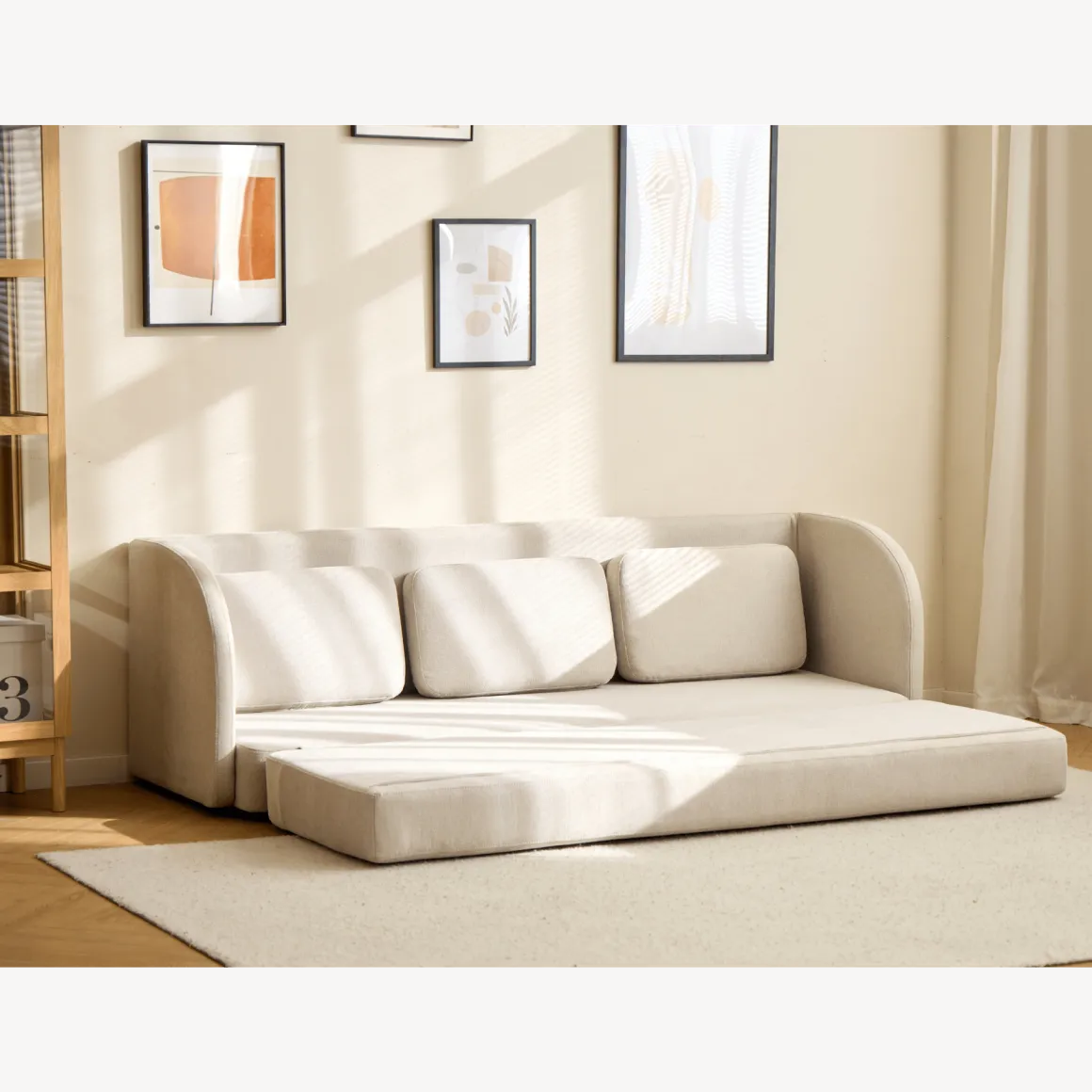 Katarina foldbar sovesofa beige L: 217 x D: 77/145 x H: 75 cm