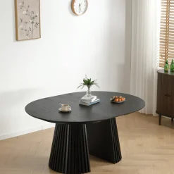 Lewis - Lamel rundt Spisebord I sort Egefiner med udtræk 120/160/200 CM - 2x tillægsplader medfølger