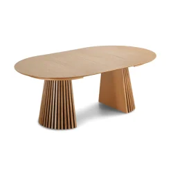 Lewis - Lamel rundt spisebord i Egefiner med udtræk 100/140/180 cm - 2x tillægsplader medfølger