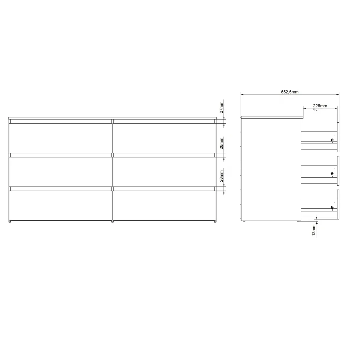 Maise kommode H:70 x B:138 x B:41 cm med 6 skuffer i hvid