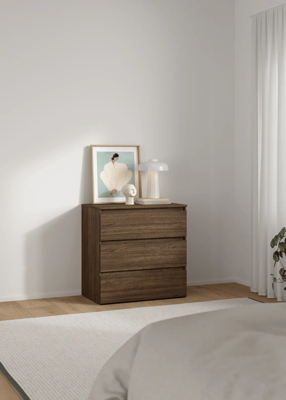 Maise kommode H:70 x B:70 x D:41 cm med 3 skuffer i røget egelook