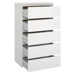 Maise kommode H:114 x B:65 x D:41 cm med 5 skuffer i hvid. Uden emballage / Mindre skader - se produktbeskrivelse (OUB12278)