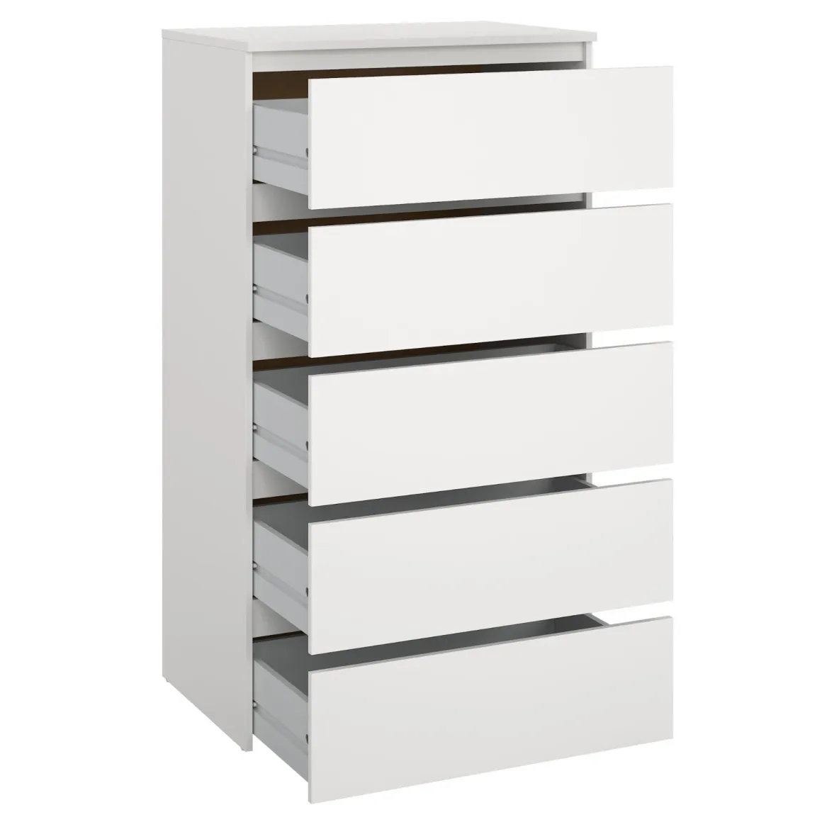 Maise kommode H:114 x B:65 x D:41 cm med 5 skuffer i hvid. Uden emballage / Mindre skader - se produktbeskrivelse (OUB12278)