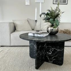 Mercy sofabord sort marmor look Ø80 cm