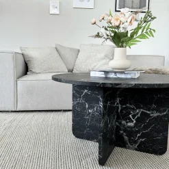 Mercy sofabord sort marmor look Ø80 cm
