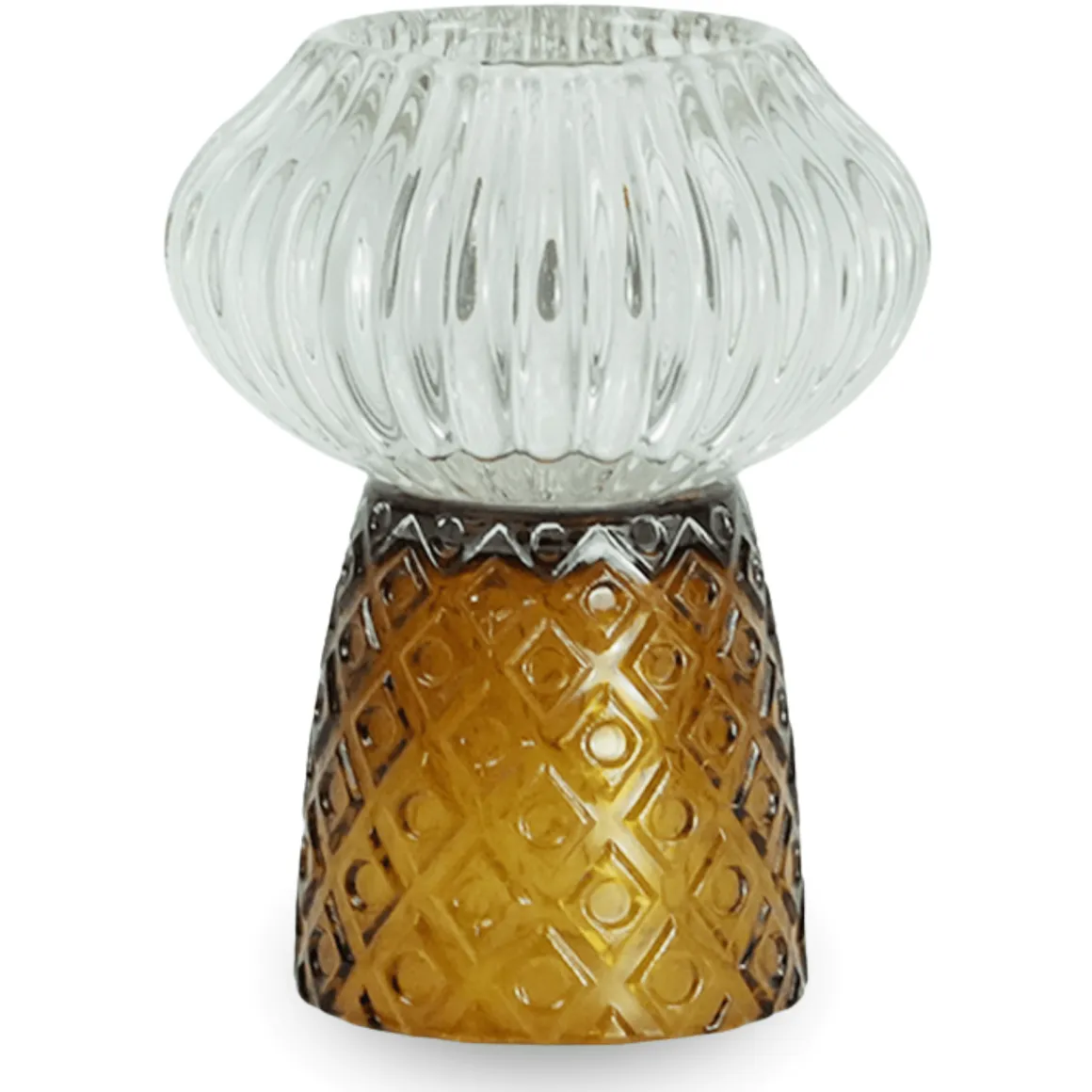 Nori glas fyrfadsstage amber/grå 13,5 cm