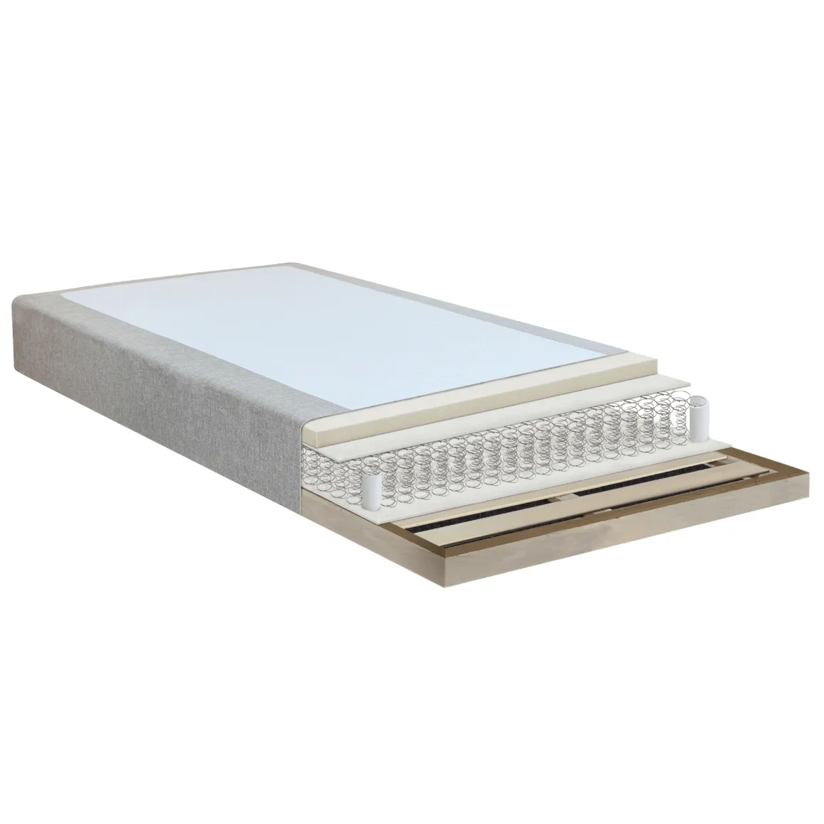 Premium boxmadras seng i beige 140x200 cm med 7 cm topmadras i memoryskum ekskl. ben
