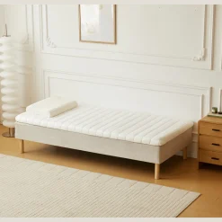 Premium boxmadras seng i beige med 90x200 cm med 7 cm topmadras i memoryskum ekskl. ben