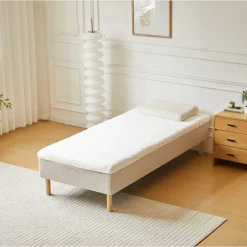 Premium boxmadras seng i beige med 90x200 cm med 7 cm topmadras i memoryskum ekskl. ben