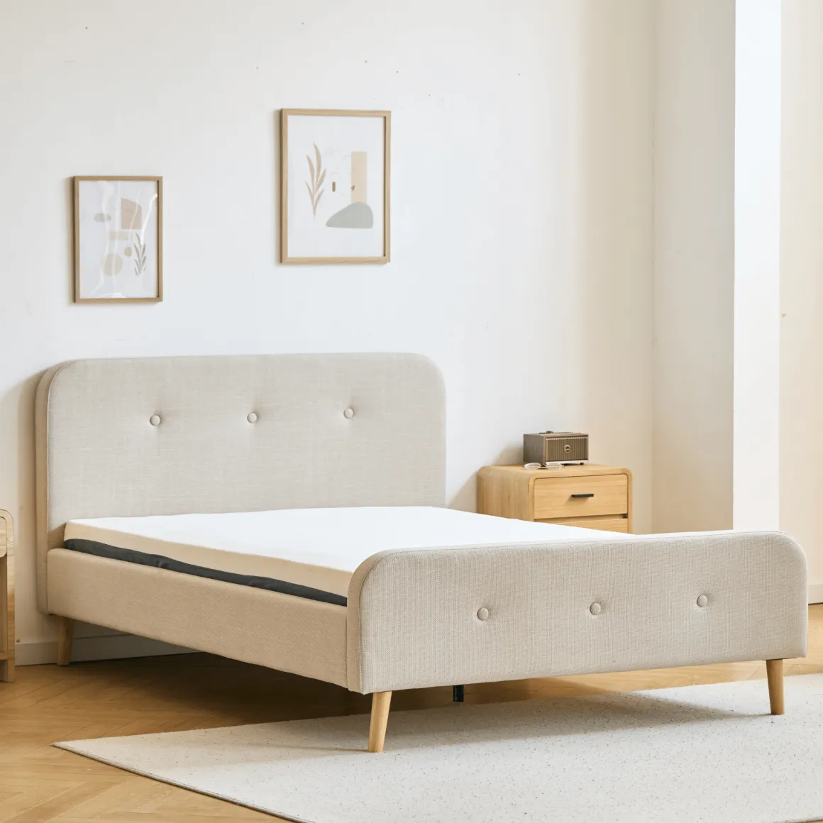 Premium Christian seng i beige 140x200 cm inkl. sengelameller og madrasser