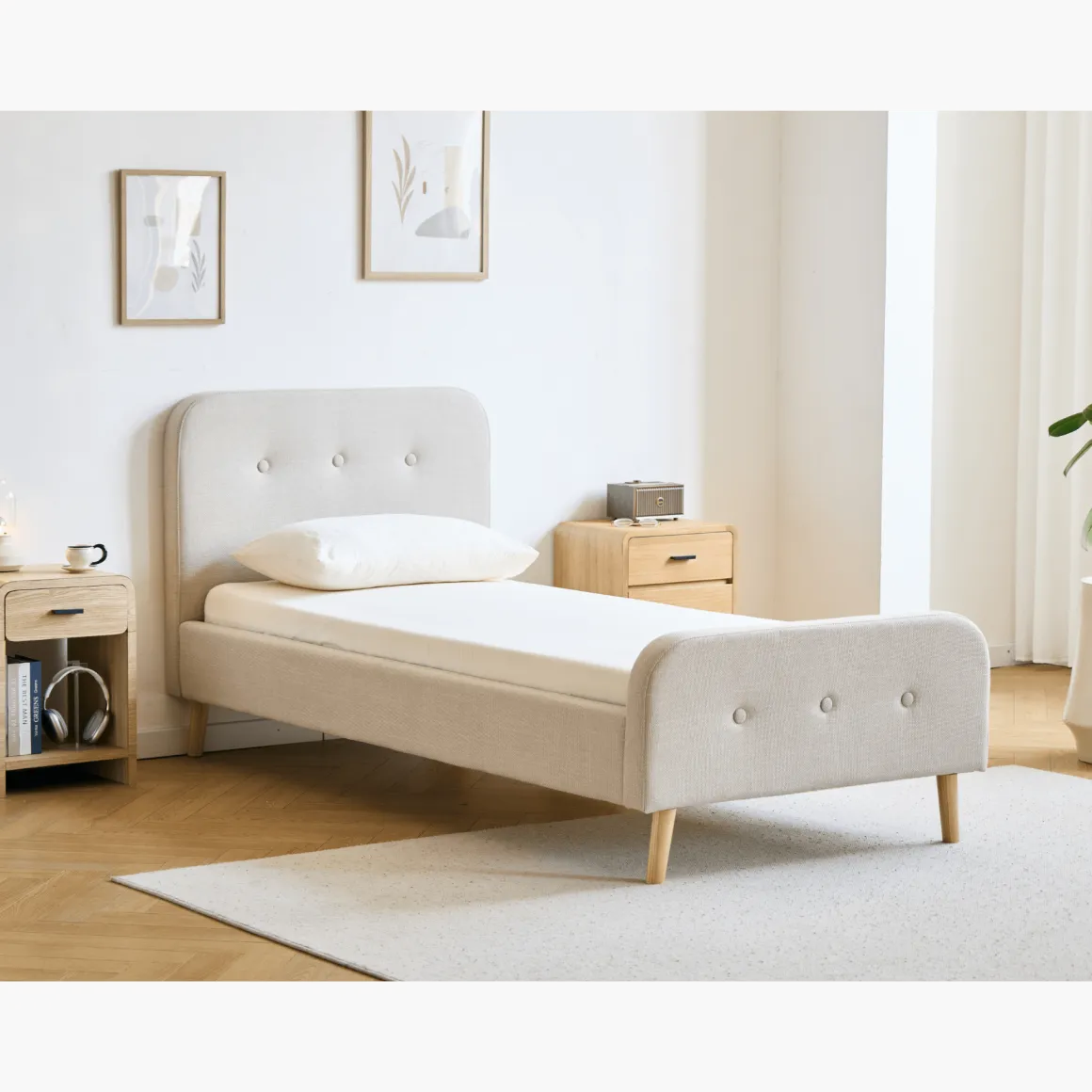 Premium Christian seng i beige 90x200 cm inkl. sengelameller og madrasser