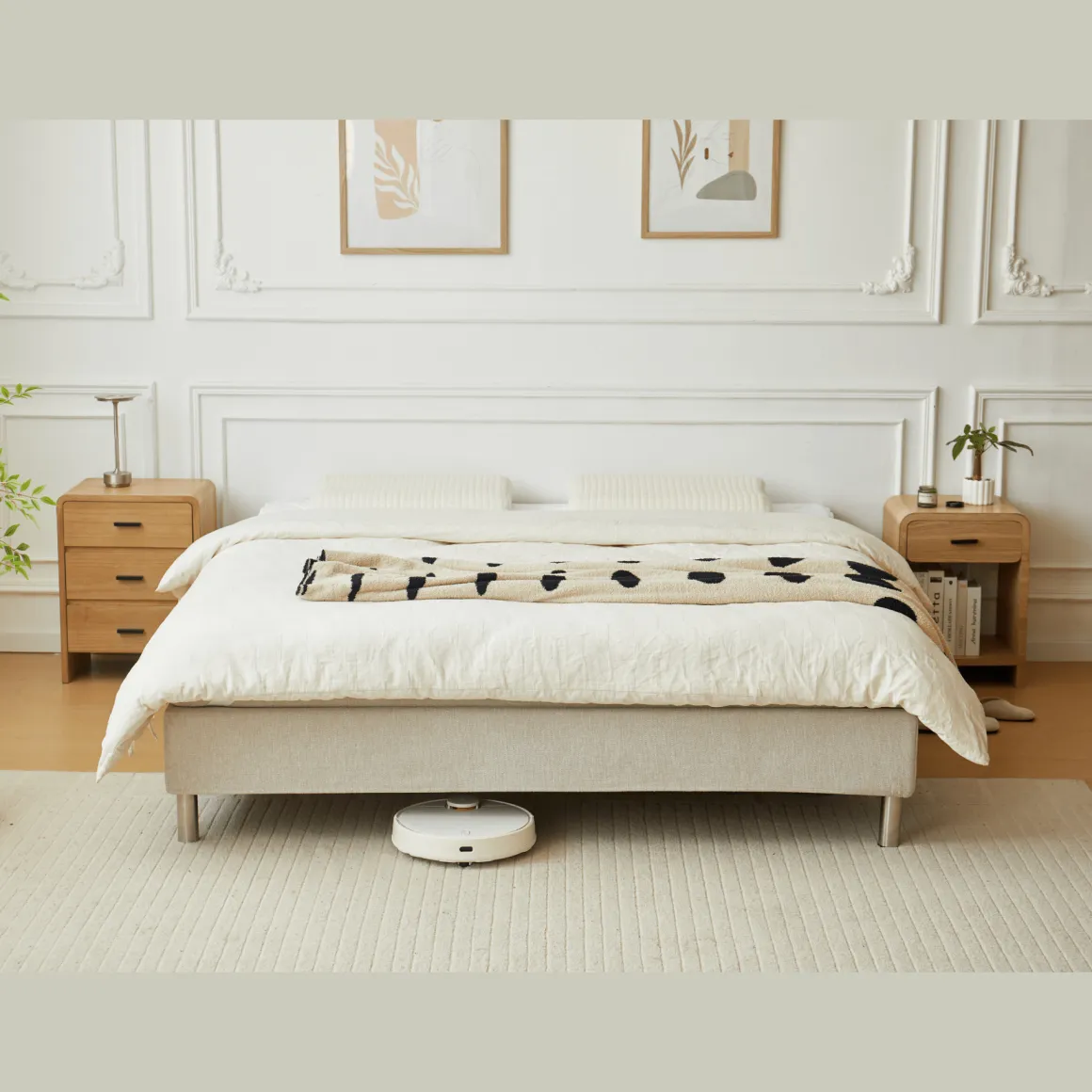 Premium Kontinentalseng i beige 180x200 cm med 7 cm topmadras i memoryskum inkl. chrome ben