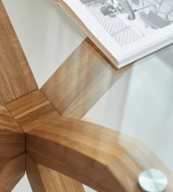 Sidney - Glas spisebord med ben i massiv egetræ Ø100 cm