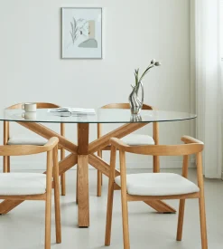 Sidney - Glas spisebord med ben i massiv egetræ 175x90 cm