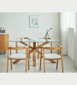 Sidney - Glas spisebord med ben i massiv egetræ 175x90 cm