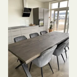 Susan plankebord - 240x95 cm - i smoked eg med krydsben - (Forberedt til tillægsplader)
