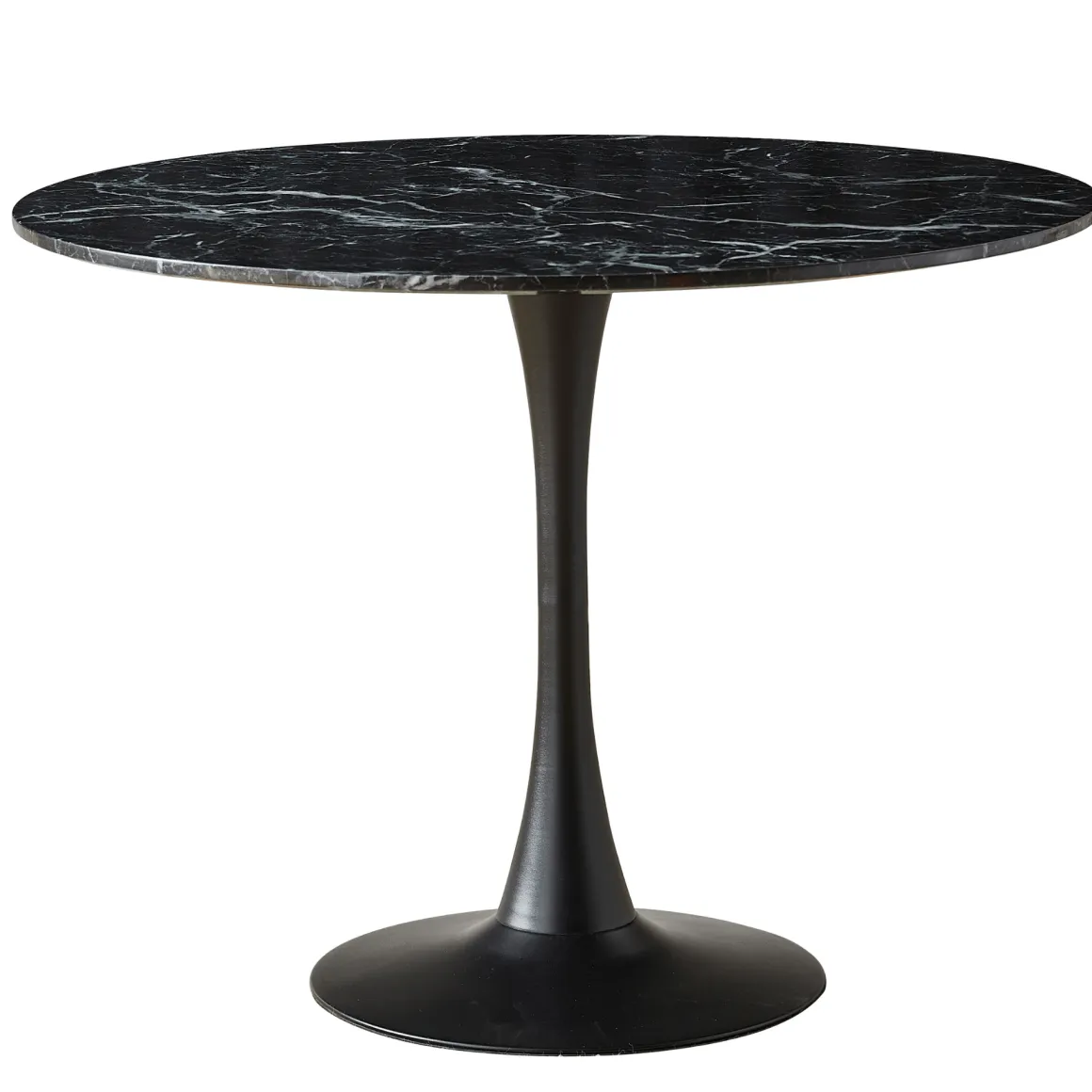 Zander - Rundt sort marmor-look spisebord med trompetfod - Ø100 cm
